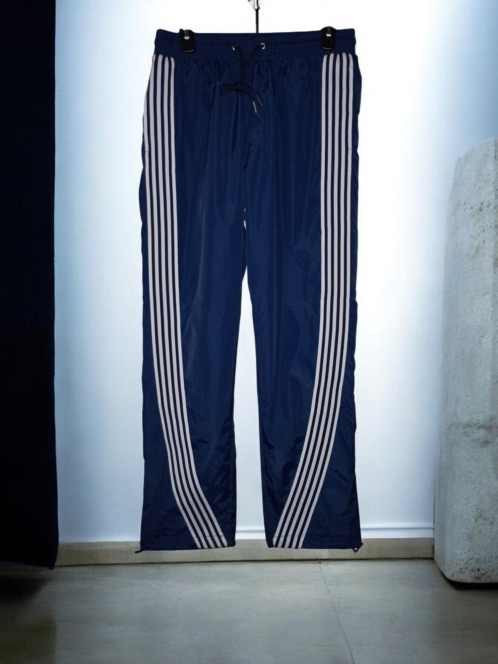 Navy Track Joggers with White Double Side Stripes